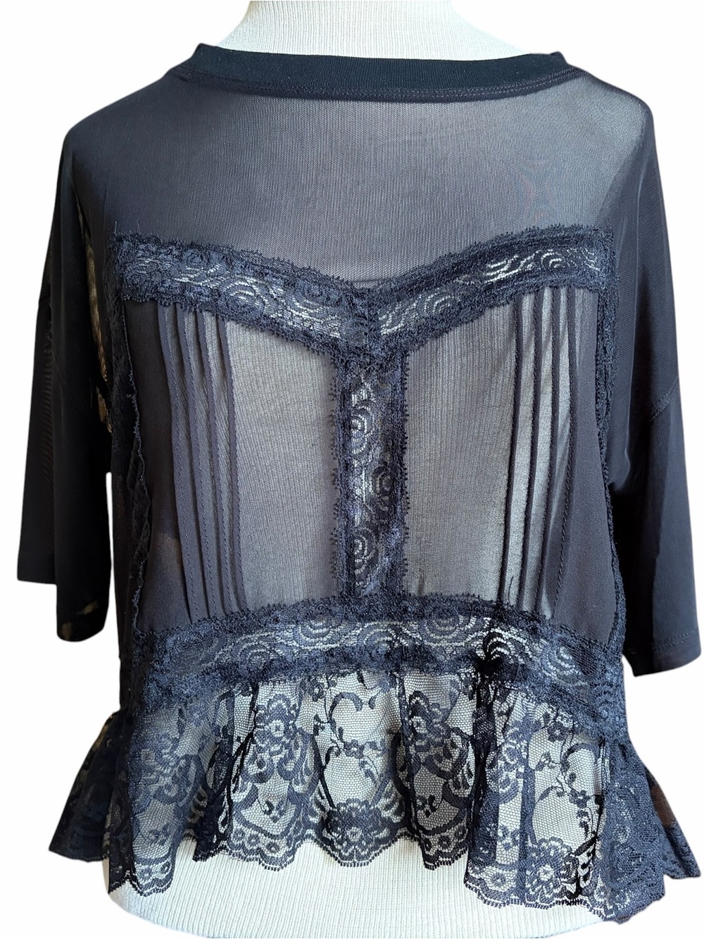 dolan Black Sheer Lace-Trim Sleep Top